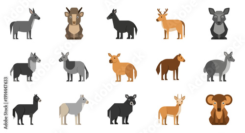 Donkey Animal Icons Set.