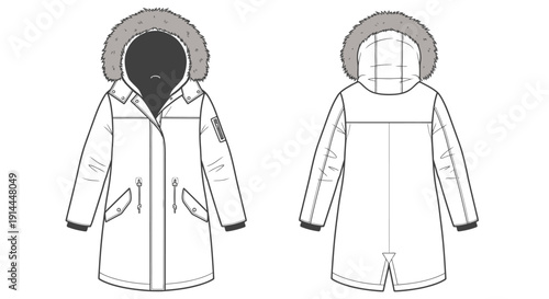 Winter Parka Coat Illustration.