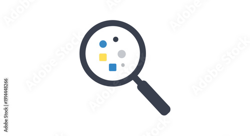 Magnifying Glass Examining Colored Shapes.