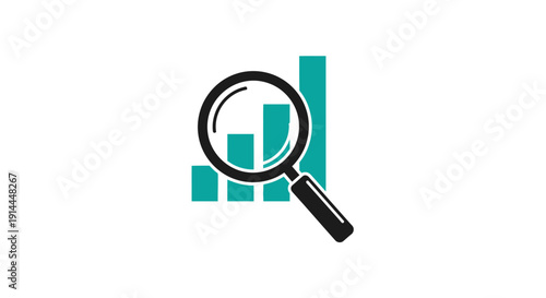 Magnifying glass on bar chart graph.
