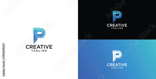 Digital technology logo icon vector. P initial logo design.