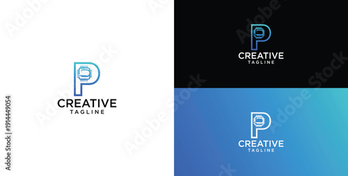 Digital technology logo icon vector. P initial logo design.