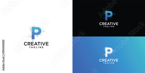Digital technology logo icon vector. P initial logo design.