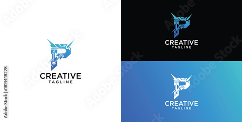 Digital technology logo icon vector. P initial logo design.