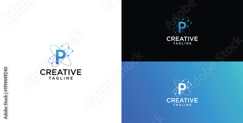 Digital technology logo icon vector. P initial logo design.