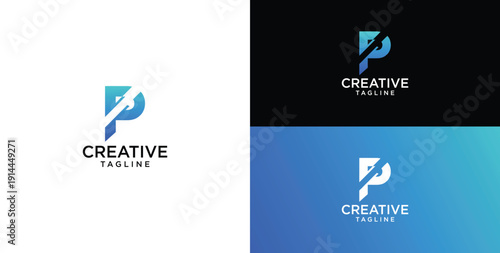 Digital technology logo icon vector. P initial logo design.