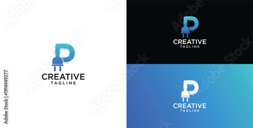 Digital technology logo icon vector. P initial logo design.