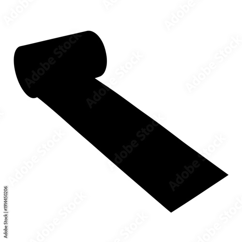 Rolled black mat or carpet, symbolizing comfort or fitness equipment on an isolated white background