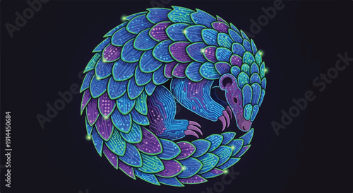 Cybernetic Pangolin Icon: Digital Security and Bio-Tech Fusion Vector Illustration