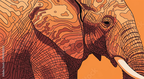 Majestic Elephant Close-Up: Abstract Contour Vector Art for High-End Branding and Conservation Design