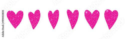 Bright vector glowing pink glittering hearts set. Elegant bright love decorating symbols with glitter texture for Valentines day greeting cards, 14 February posters, lovely wedding events design