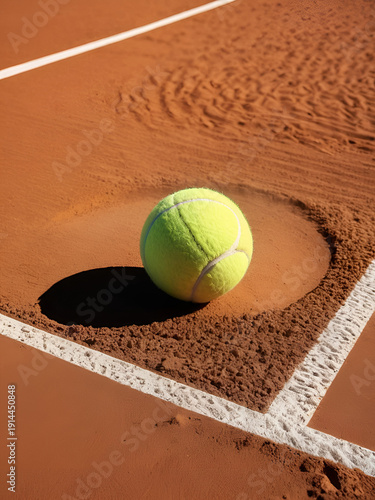 Tennis Ball Resting on Clay Court Capturing the Energy and Dynamics of the Sport