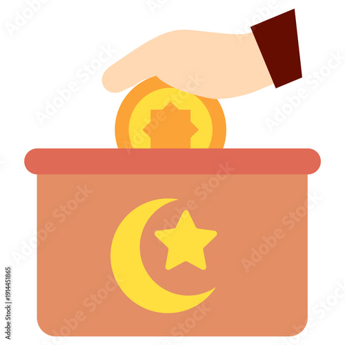 Charity Box Flat Icon Mini Illustration, Use For Modern Concept, Print, Ui, Ux Kit, Web And App Development. Vector Related To Ramadan, Eid Al-Fitr, Eid Al-Adha And More