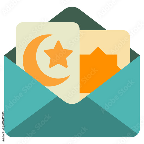 Eid Envelope Flat Icon Mini Illustration, Use For Modern Concept, Print, Ui, Ux Kit, Web And App Development. Vector Related To Ramadan, Eid Al-Fitr, Eid Al-Adha And More