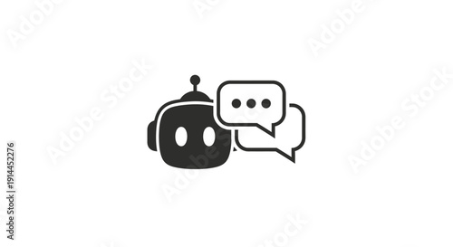 Robot Head with Speech Bubble Icon.