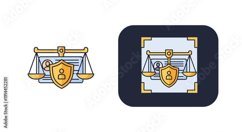 Scales of Justice Icon with Shield.