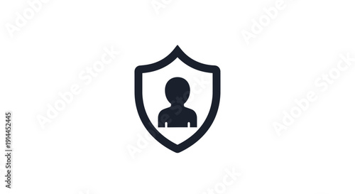 Shield Icon with Person Silhouette Inside.