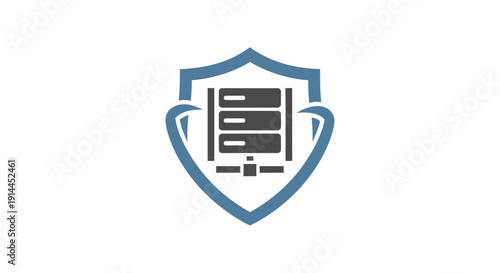 Shield with computer server icon.