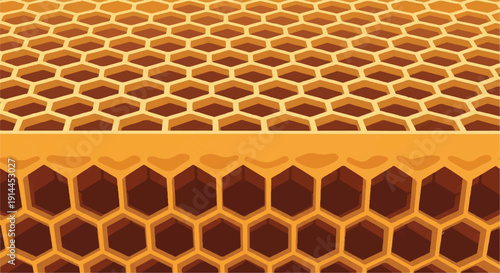 Immersive Golden Hexagon Honeycomb Background with 3D Depth and Perspective