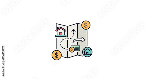 Simple Line Art Map Finance Icons.