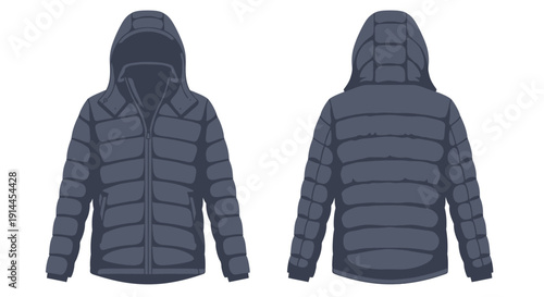 Gray Puffer Jacket Front Back.