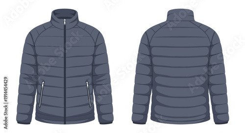 Gray Puffer Jacket Front Back.