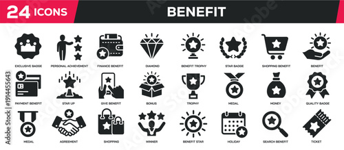 Benefit solid icons collection. Perfect pixel on transparent background. Vector illustration