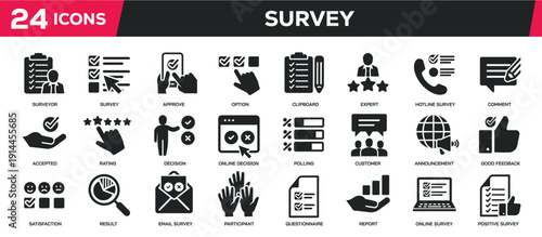 Survey solid icons collection. Perfect pixel on transparent background. Vector illustration