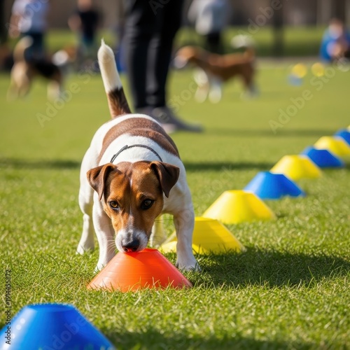 Focused Jack Russell Terrier Navigating Agility Course with Precision.