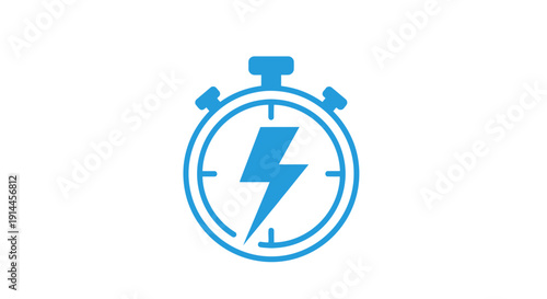 Stopwatch with Lightning Bolt Icon Symbol.