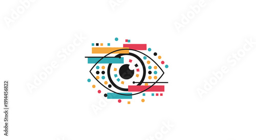 Stylized Eye Logo with Colorful Dots.