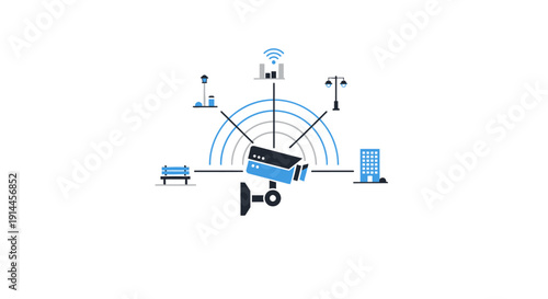 Surveillance Camera with Radar Diagram Illustration.