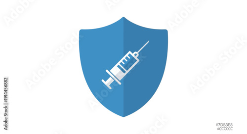 Syringe on blue shield icon.