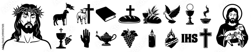 Obraz premium Comprehensive set of christian icons and portraits of jesus christ for religious design