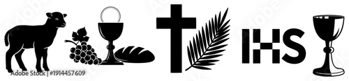 Collection of Christian religious silhouettes featuring the lamb of God and holy communion symbols