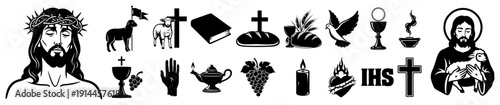 Comprehensive set of christian icons and portraits of jesus christ for religious design