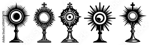 Set of catholic monstrance silhouettes for holy eucharist and church worship