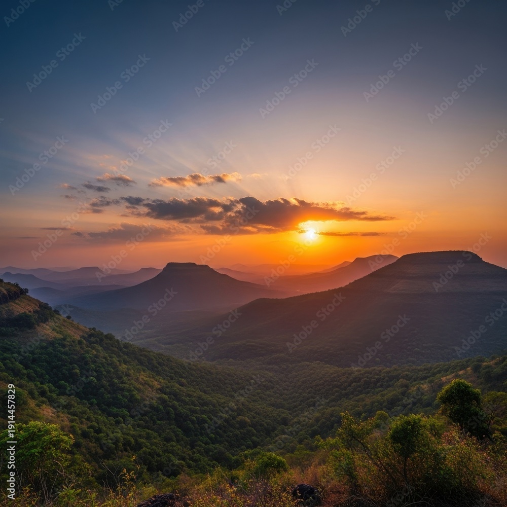 Obraz premium Golden Hour Over the Mountain Range - A Serene Landscape.
