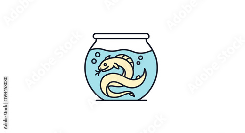 Goldfish Swimming in Small Fishbowl.