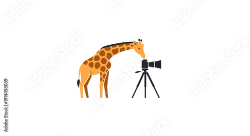 Giraffe Standing Near Camera on Tripod.