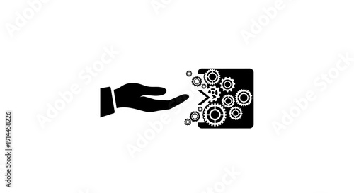 Hand holding gears and technology.