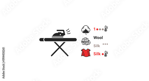 Ironing Board with Iron and Fabric.