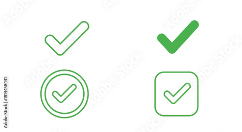 Green check mark in circle and box. Vector illustration
