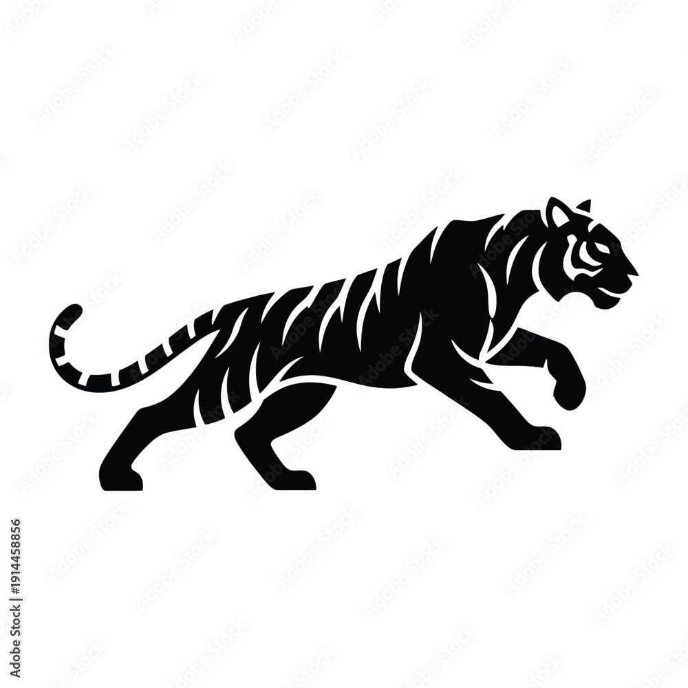 Obraz premium A cute cartoon tiger vector illustration and a black striped zebra mammal are isolated on a white background as wild safari animals in a profile silhouette.