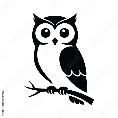 Cute cartoon owl sitting on a tree branch vector illustration.