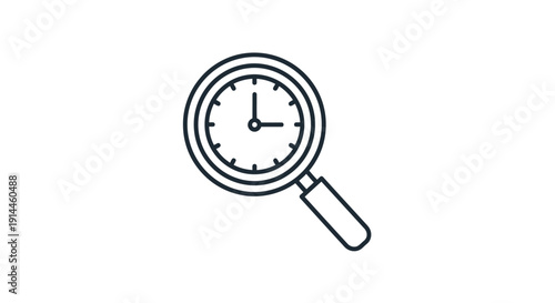 Magnifying glass with clock face.