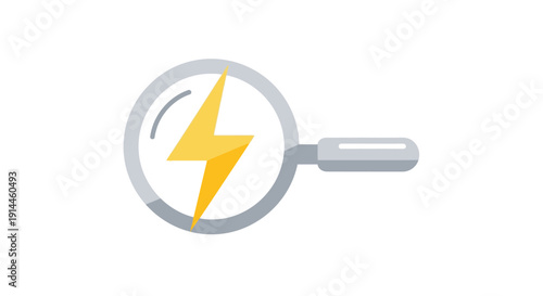 Magnifying glass with yellow lightning bolt.