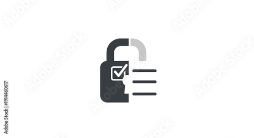 Padlock with checkmark and lines.