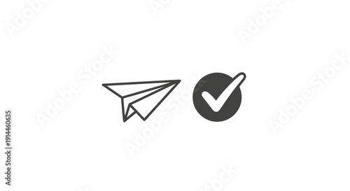 Paper airplane and check mark.