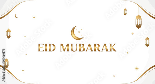 Elegant Eid Mubarak Greeting Card with Gold Lanterns and Moon